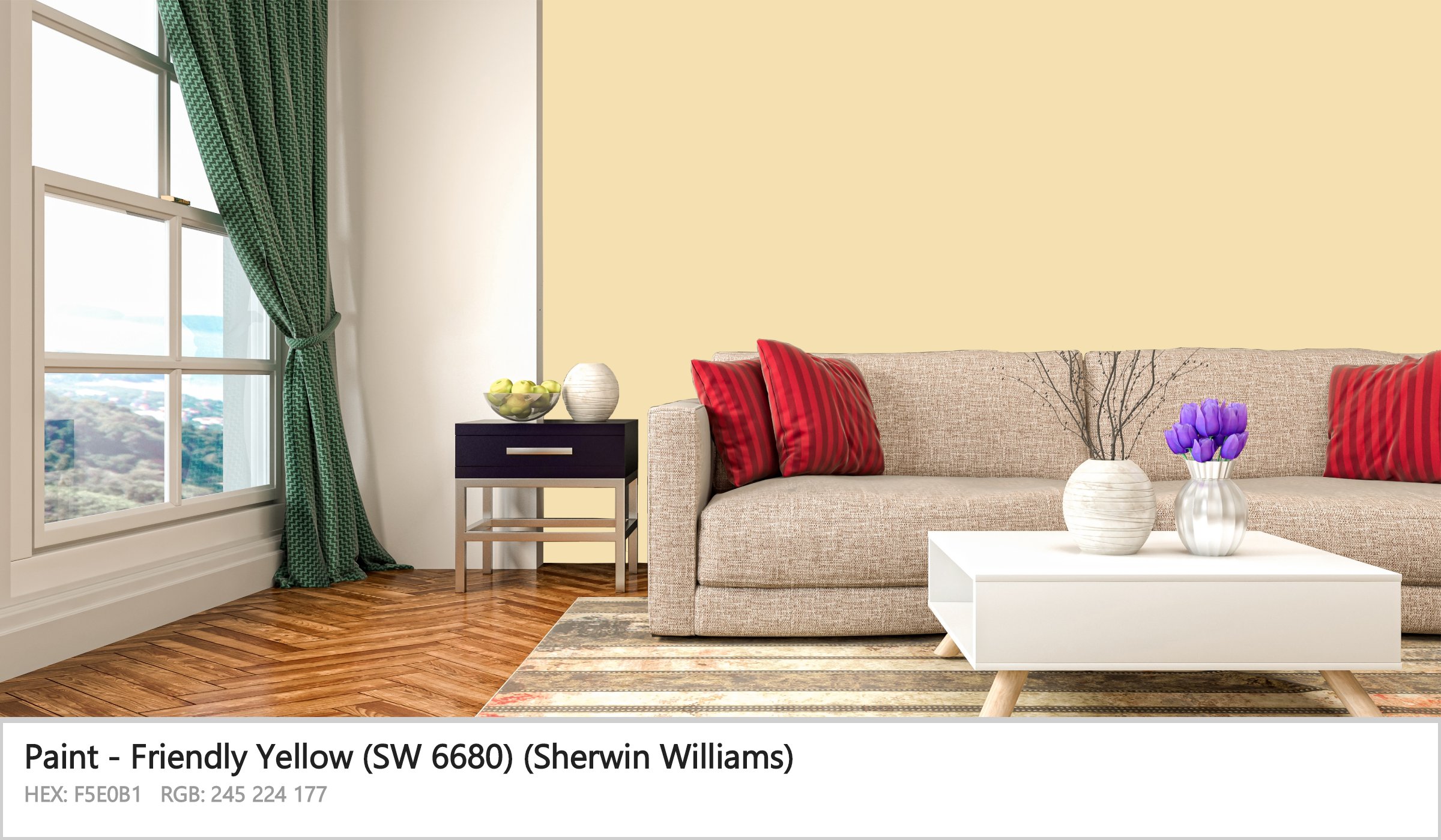 Sherwin Williams Friendly Yellow (SW 6680) Paint color codes, similar