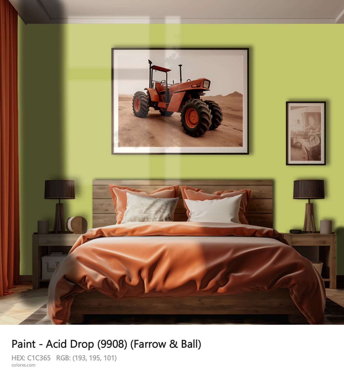 Farrow & Ball Acid Drop (9908) Paint vintage style bedroom interior