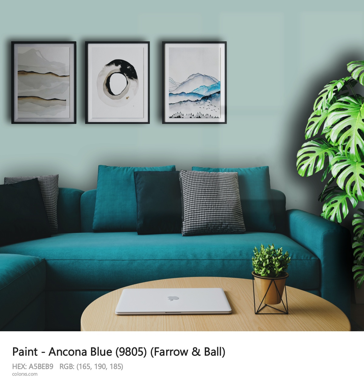 Farrow & Ball Ancona Blue (9805) Paint cozy coffee corner interior