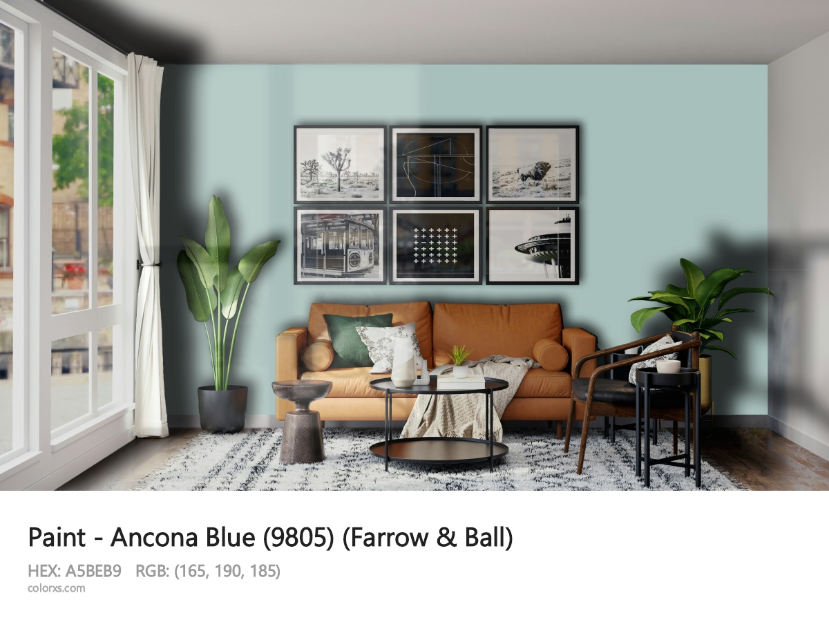 Farrow & Ball Ancona Blue (9805) Paint modern minimalist living room interior