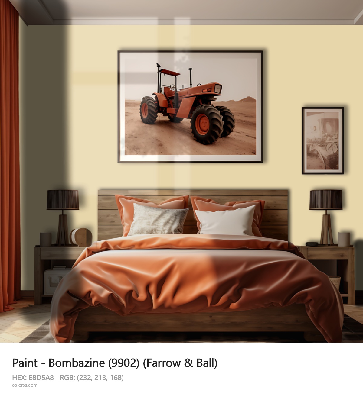 Farrow & Ball Bombazine (9902) Paint vintage style bedroom interior