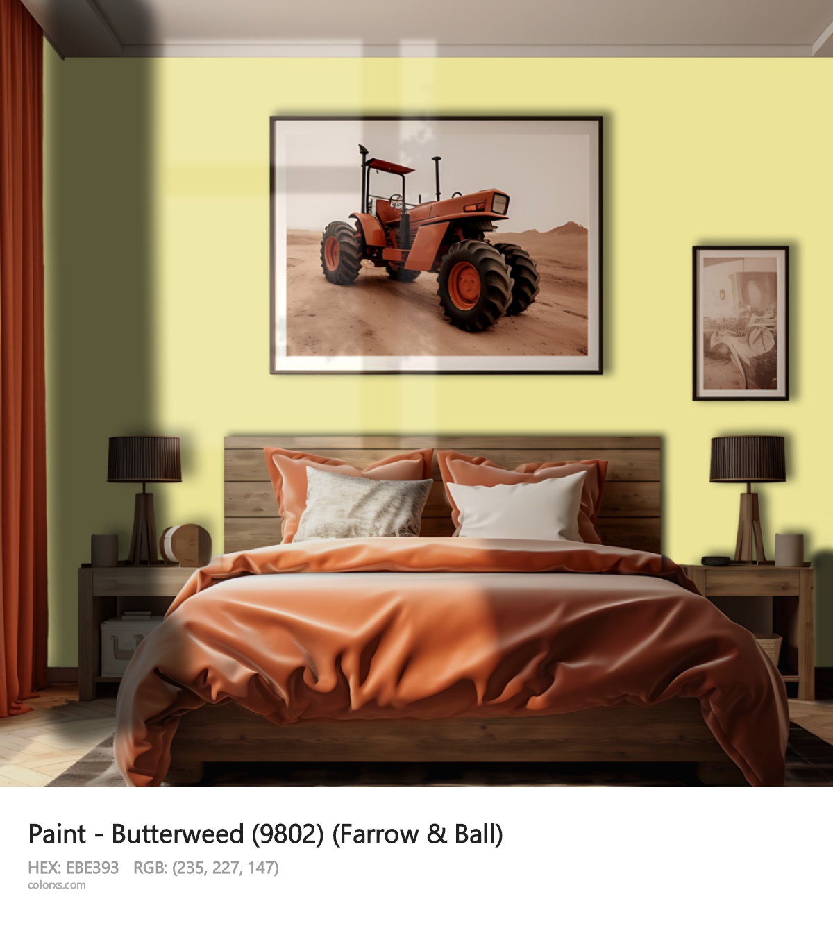Farrow & Ball Butterweed (9802) Paint vintage style bedroom interior