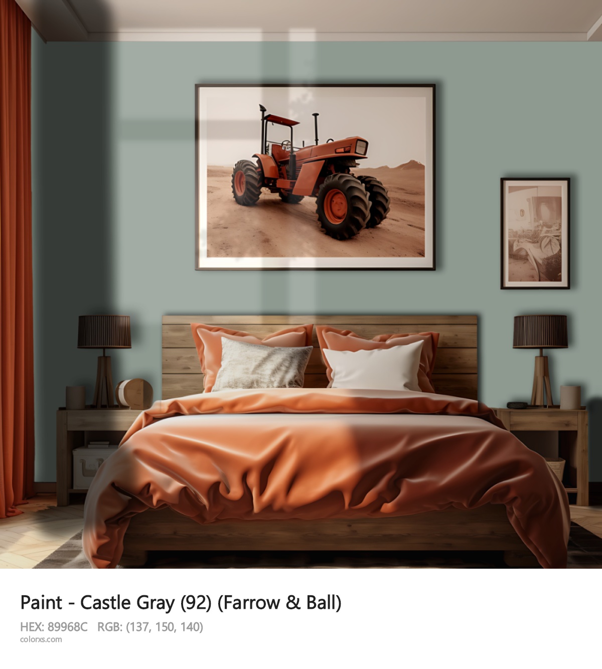 Farrow & Ball Castle Gray (92) Paint vintage style bedroom interior