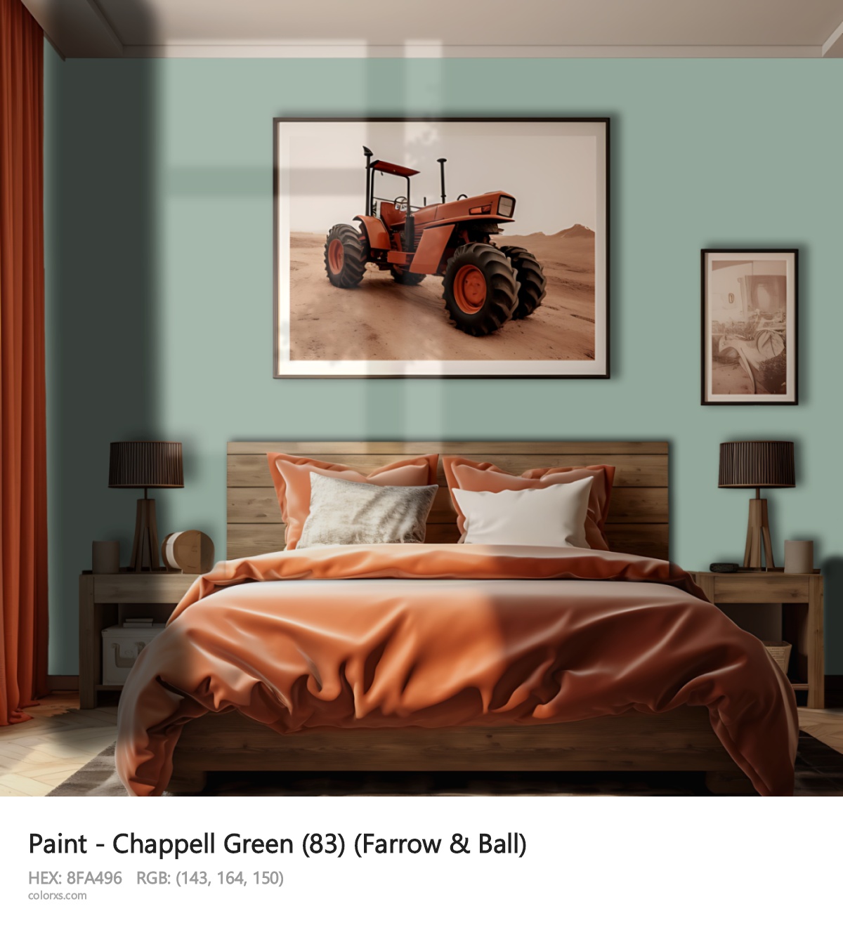 Farrow & Ball Chappell Green (83) Paint vintage style bedroom interior