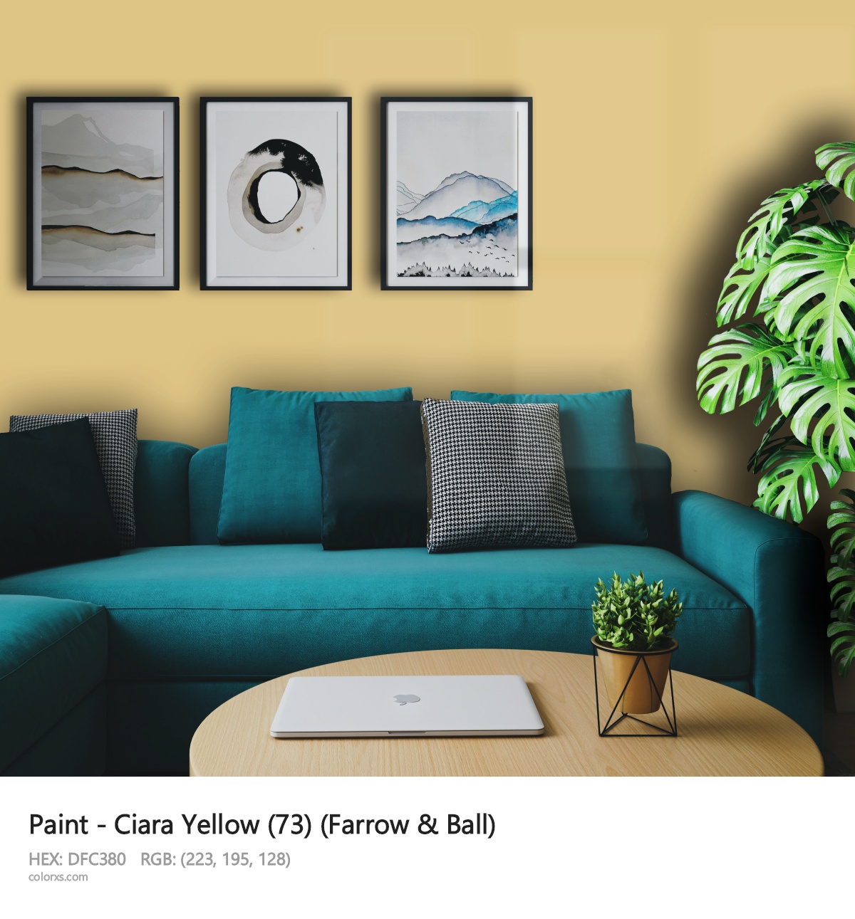 Farrow & Ball Ciara Yellow (73) Paint cozy coffee corner interior