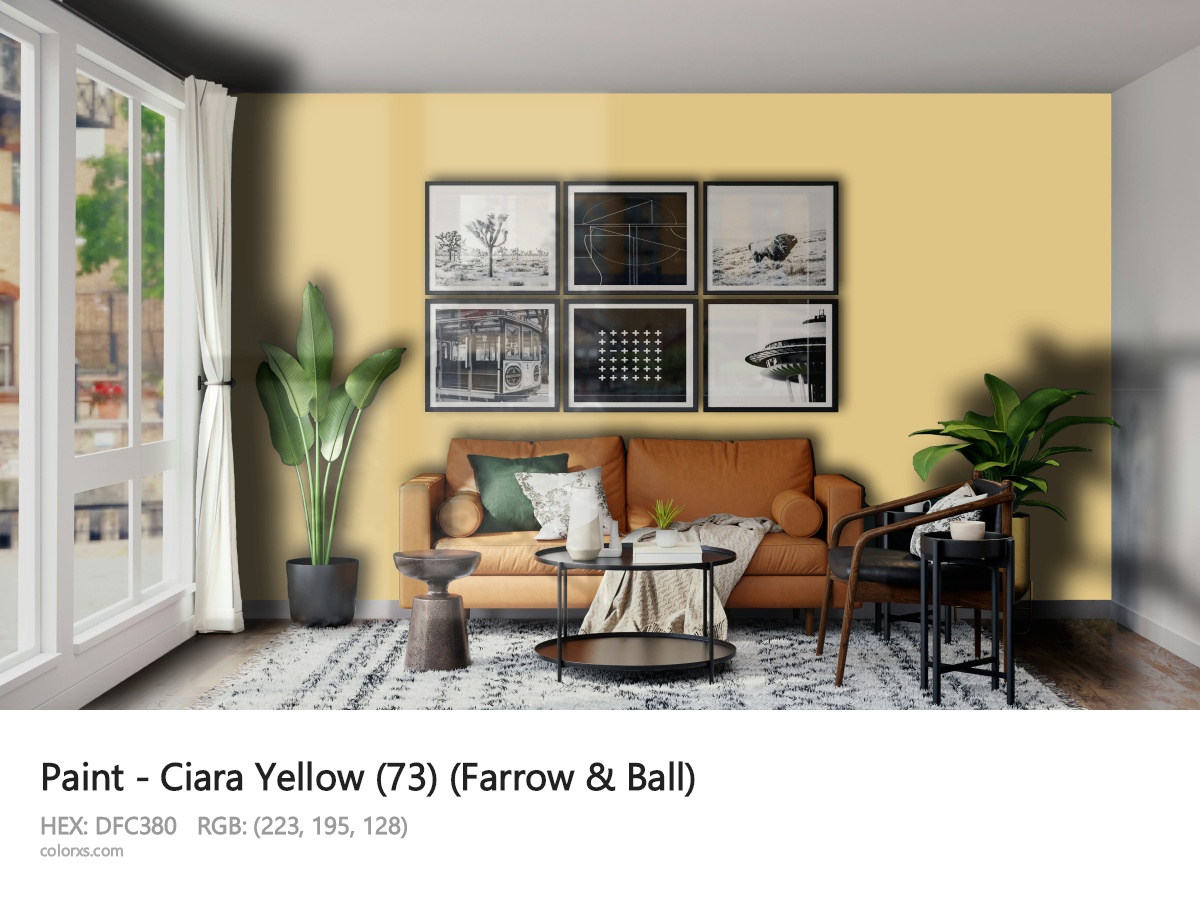 Farrow & Ball Ciara Yellow (73) Paint modern minimalist living room interior