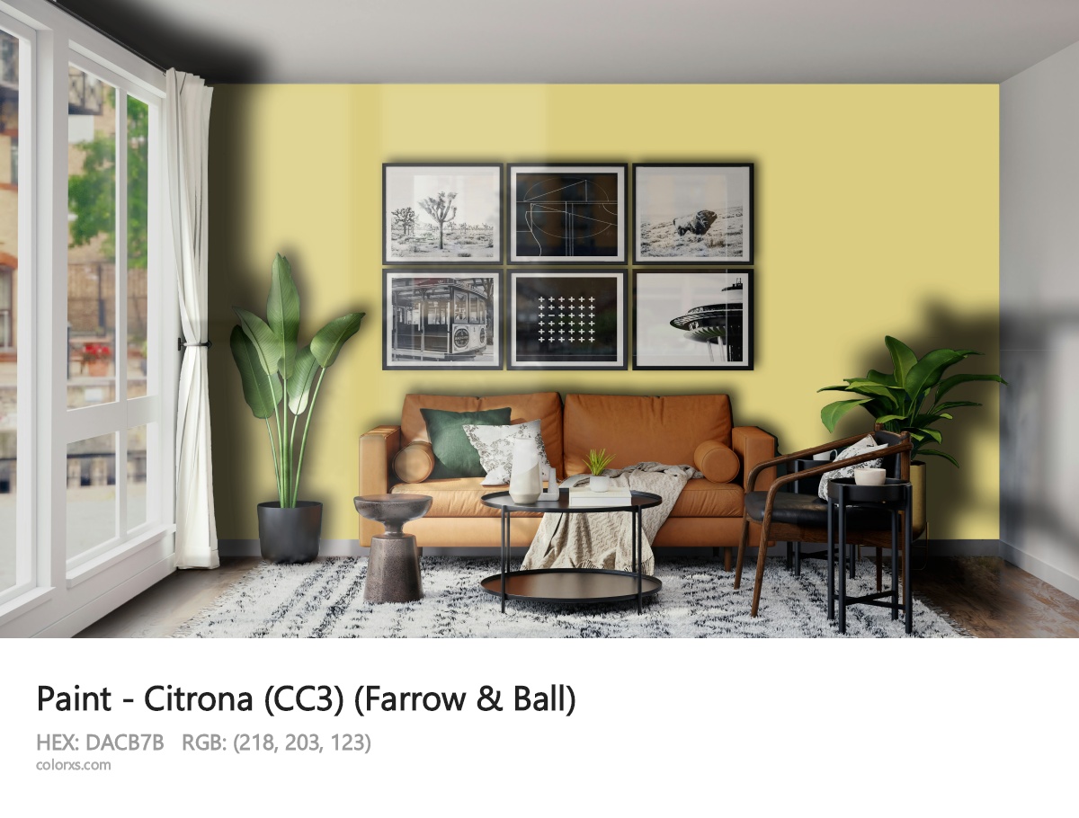 Farrow & Ball Citrona (CC3) Paint modern minimalist living room interior