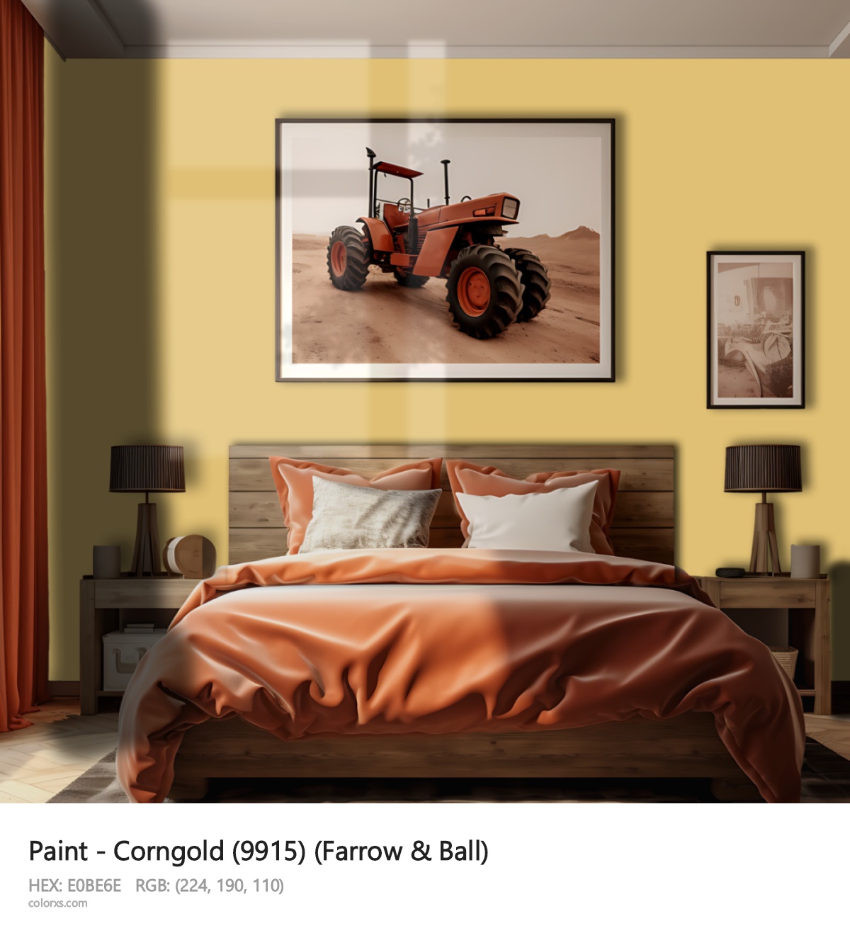 Farrow & Ball Corngold (9915) Paint vintage style bedroom interior