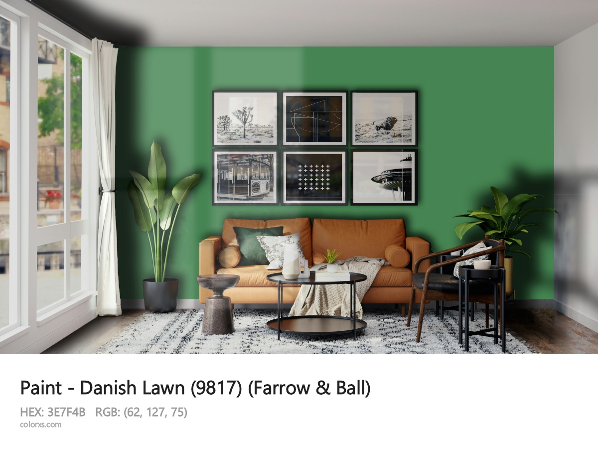 Farrow & Ball Danish Lawn (9817) Paint modern minimalist living room interior