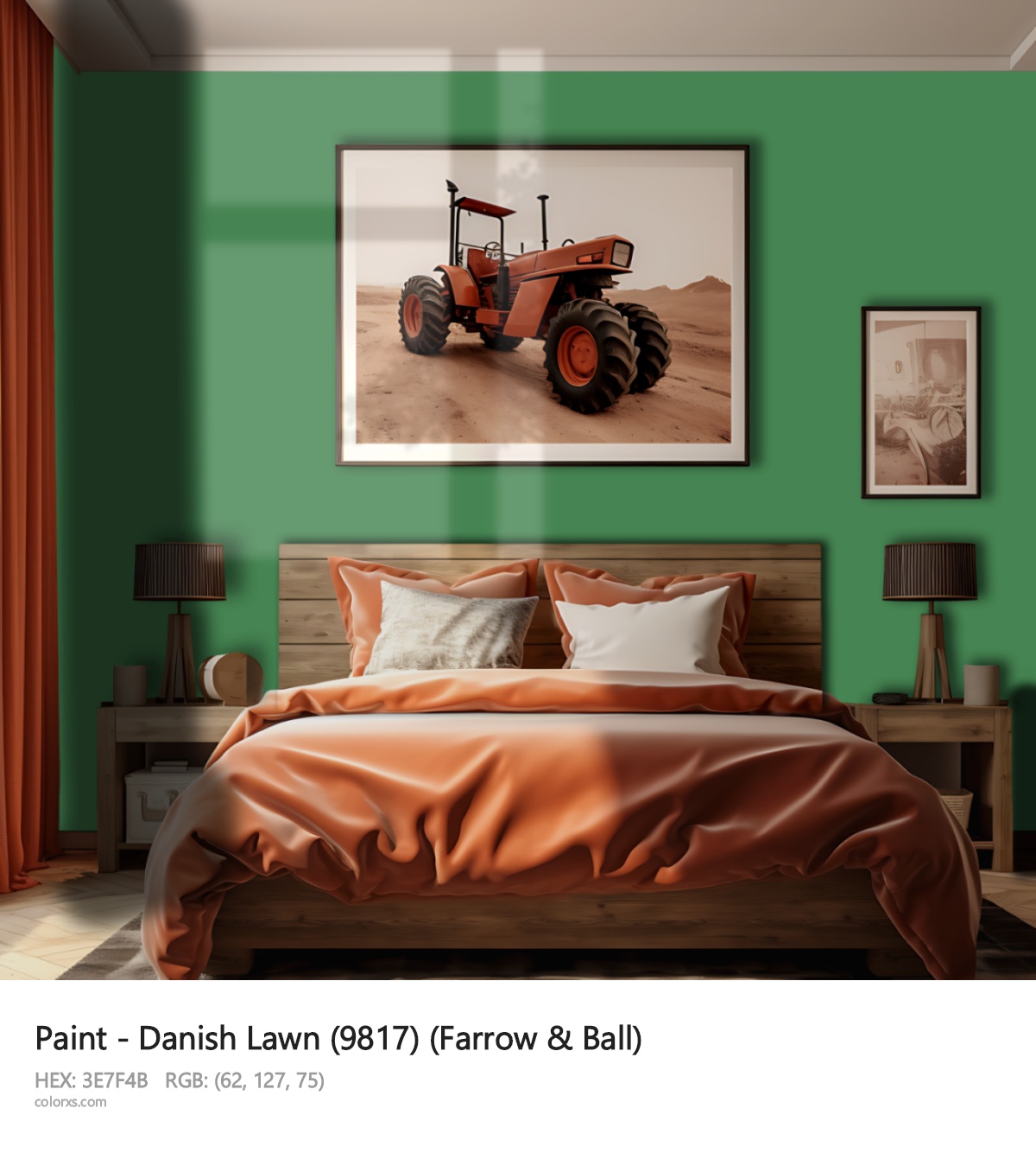 Farrow & Ball Danish Lawn (9817) Paint vintage style bedroom interior