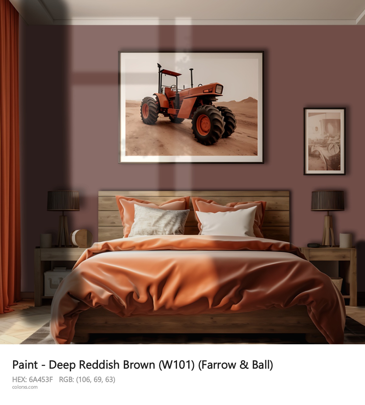 Farrow & Ball Deep Reddish Brown (W101) Paint vintage style bedroom interior