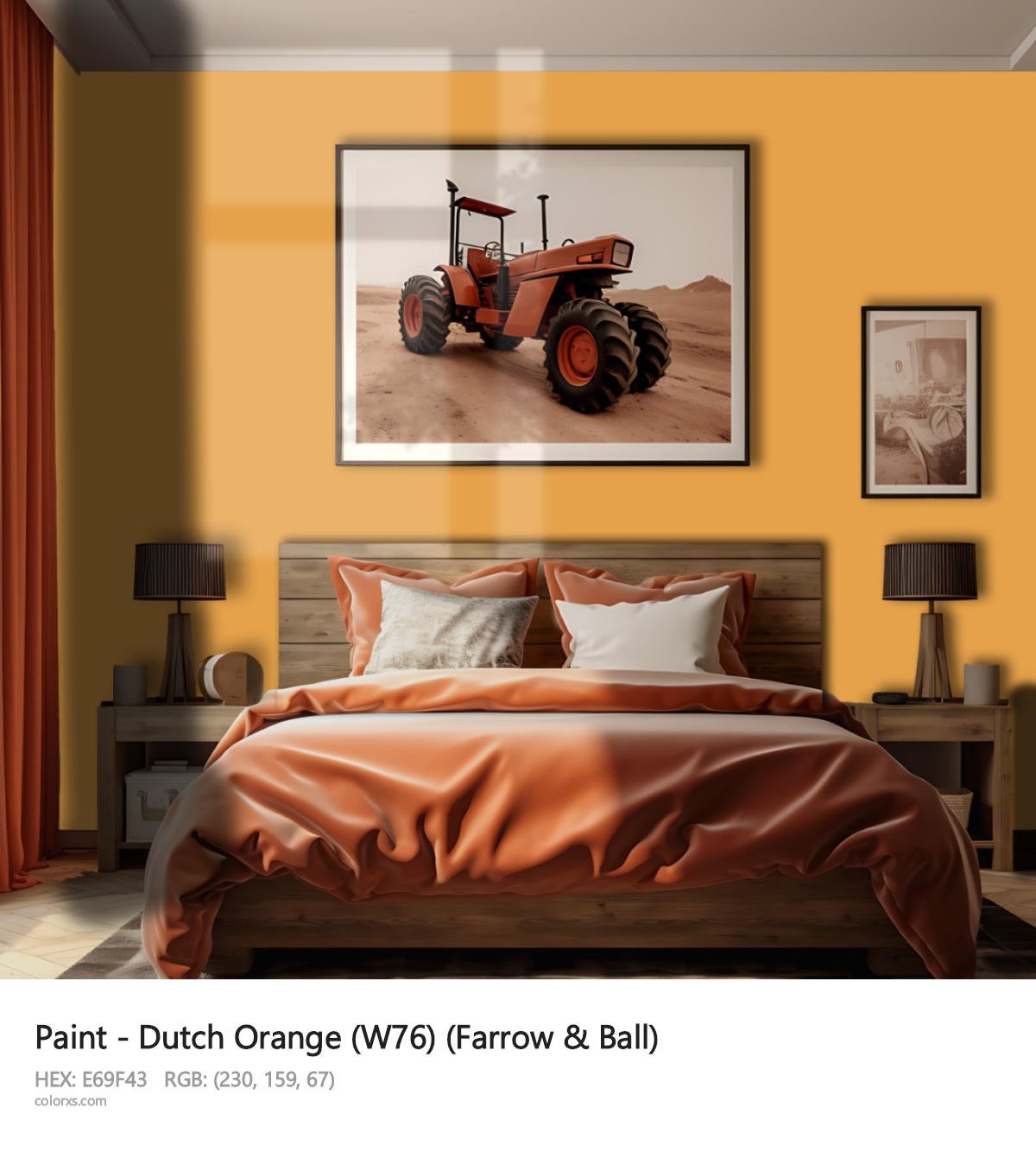 Farrow & Ball Dutch Orange (W76) Paint vintage style bedroom interior