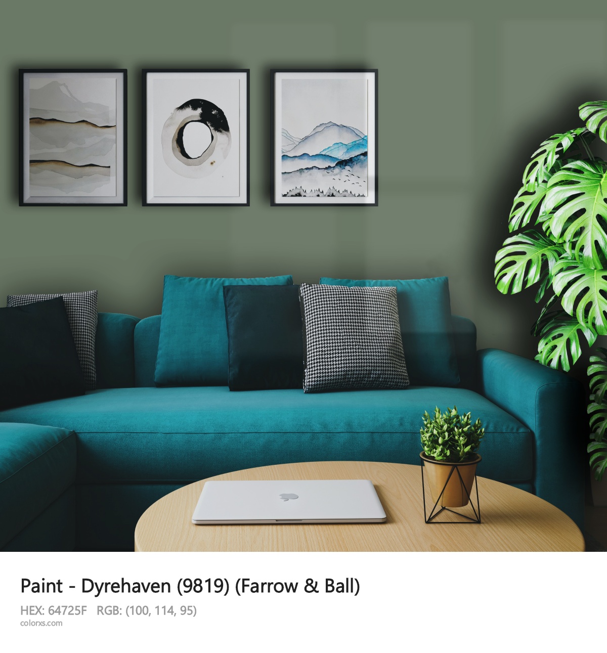 Farrow & Ball Dyrehaven (9819) Paint cozy coffee corner interior