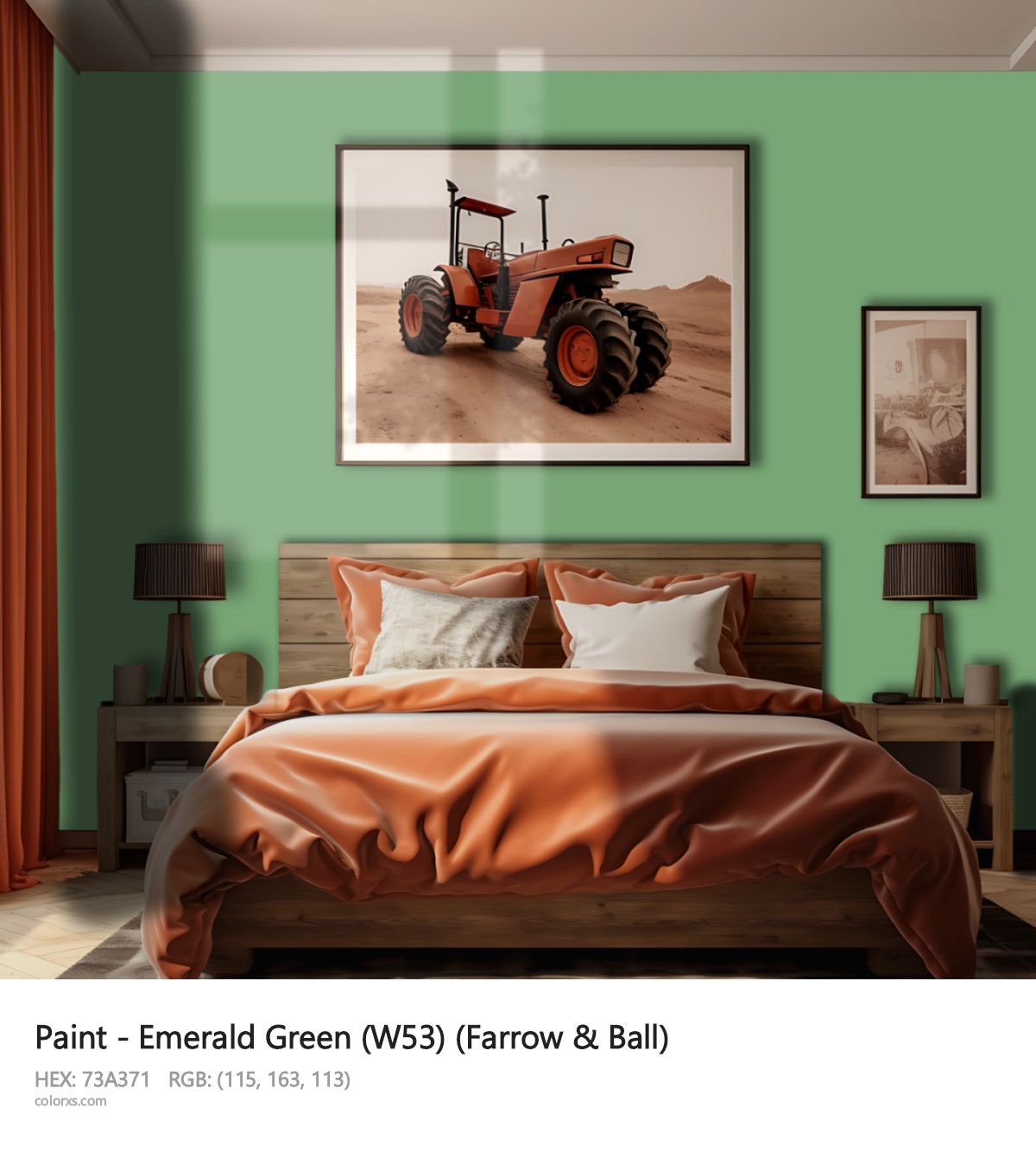 Farrow & Ball Emerald Green (W53) Paint vintage style bedroom interior