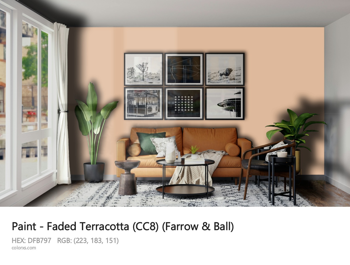 Farrow & Ball Faded Terracotta (CC8) Paint modern minimalist living room interior