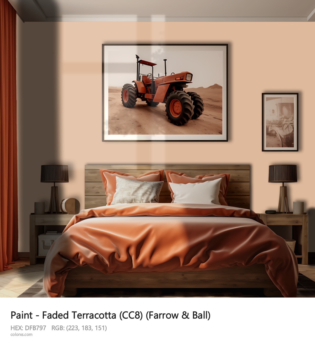 Farrow & Ball Faded Terracotta (CC8) Paint vintage style bedroom interior