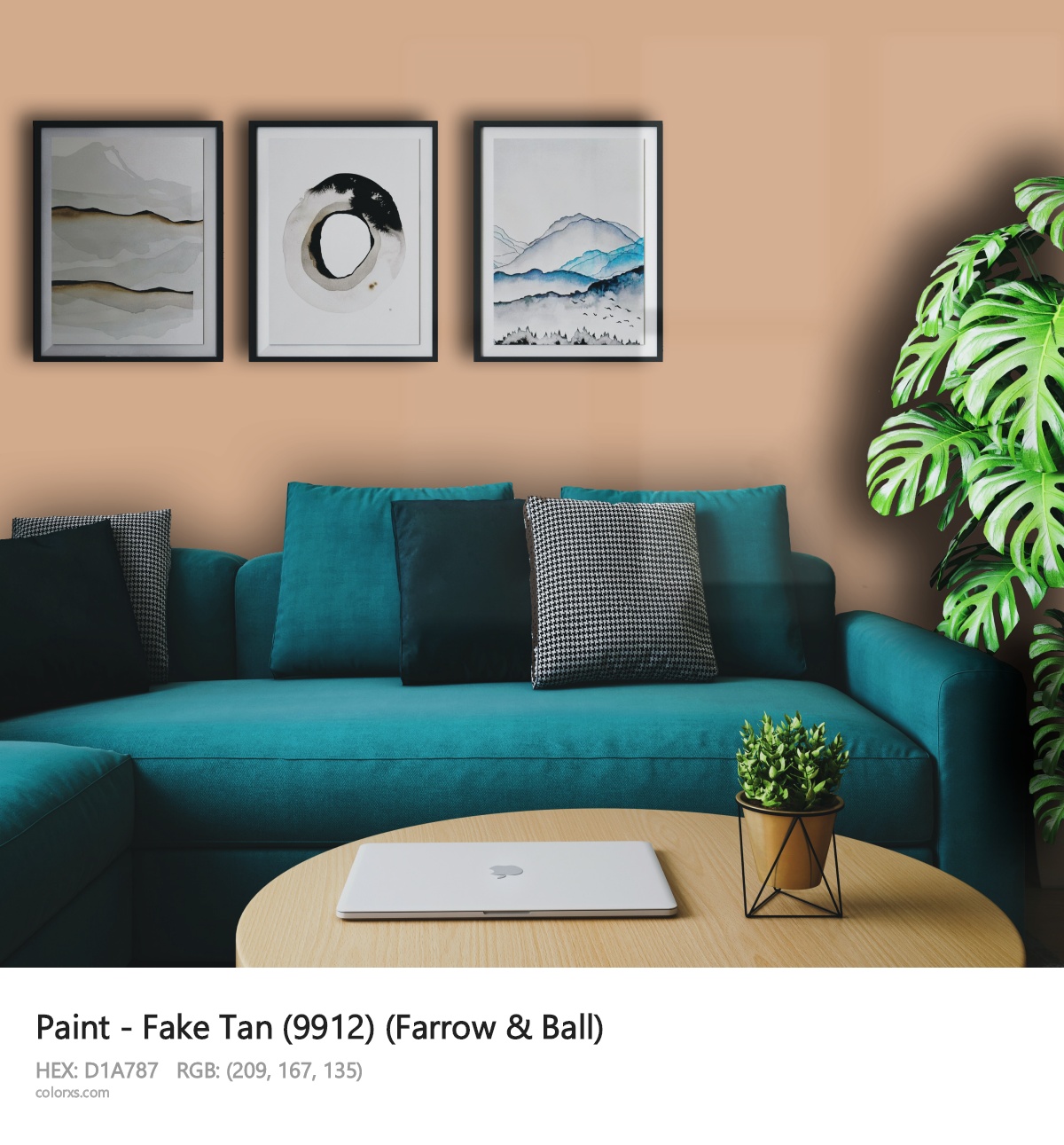 Farrow & Ball Fake Tan (9912) Paint cozy coffee corner interior