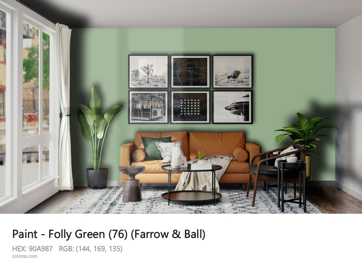Farrow & Ball Folly Green (76) Paint modern minimalist living room interior
