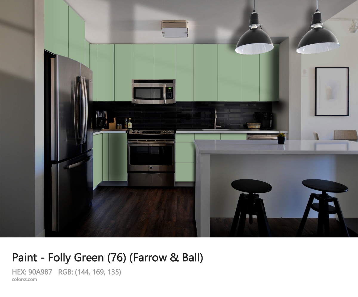 Farrow & Ball Folly Green (76) Paint modular kitchen design