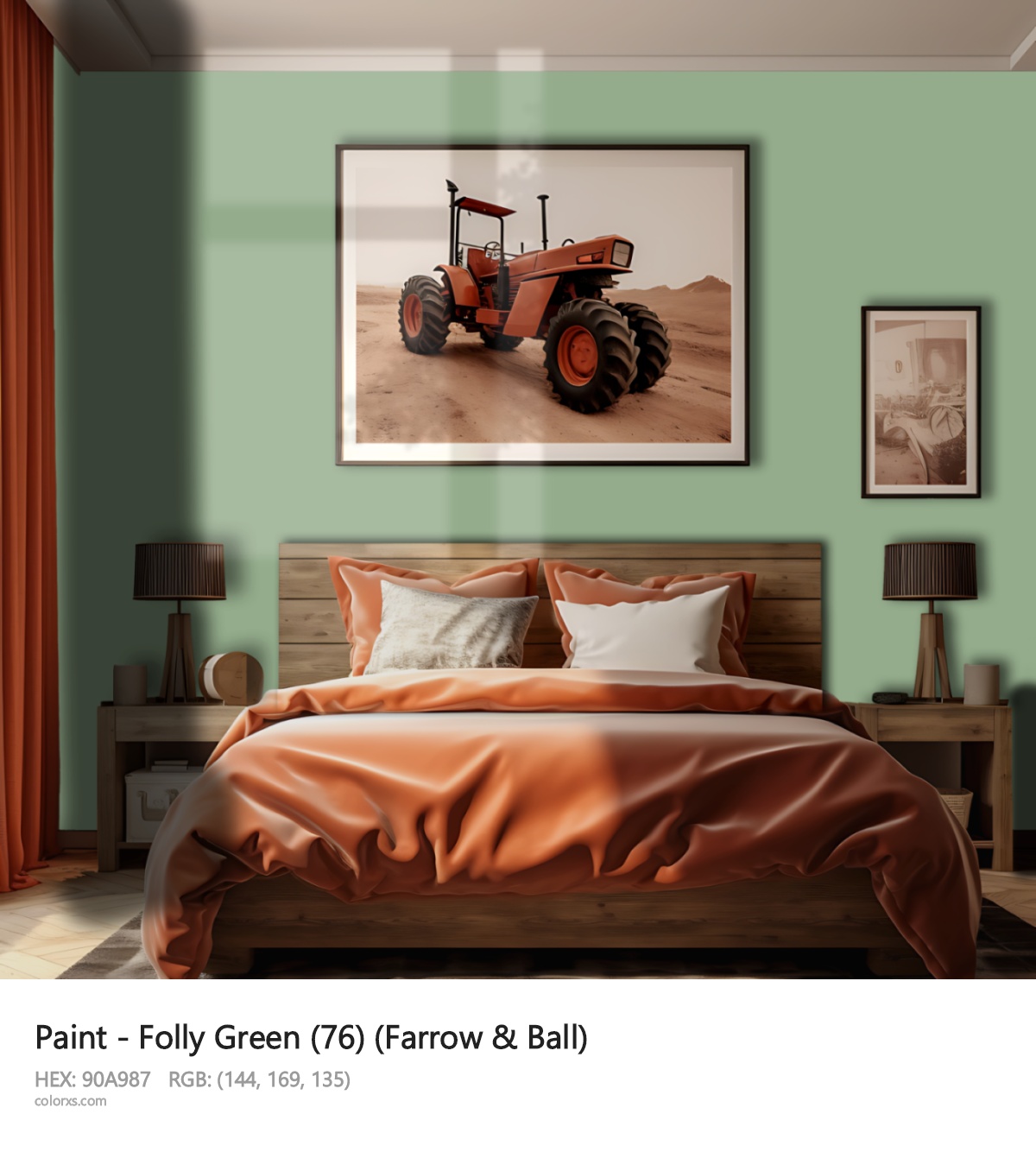 Farrow & Ball Folly Green (76) Paint vintage style bedroom interior