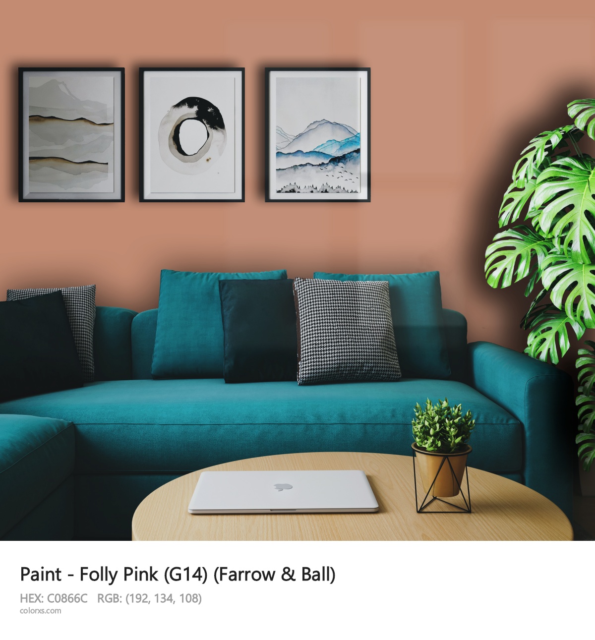 Farrow & Ball Folly Pink (G14) Paint cozy coffee corner interior