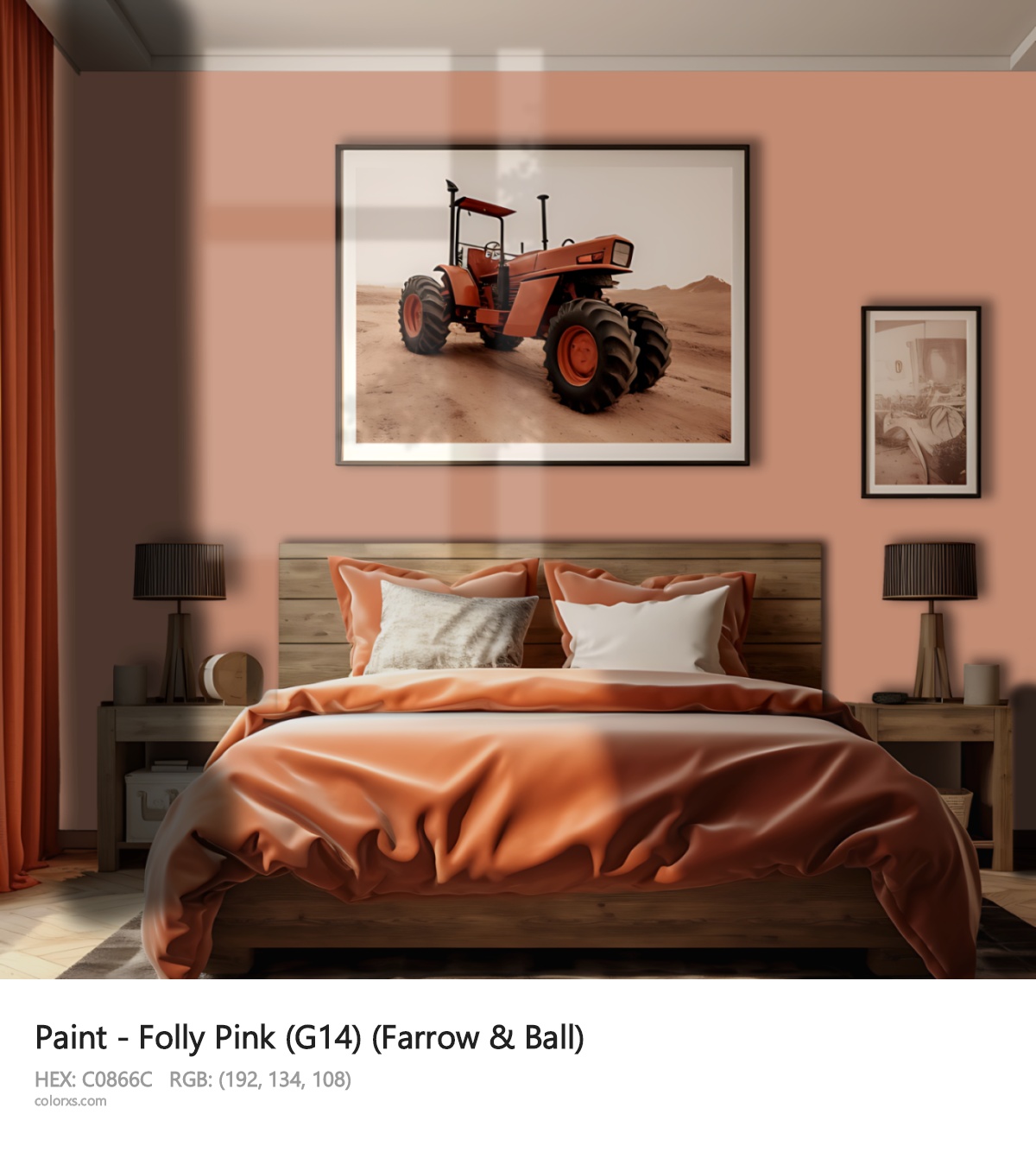 Farrow & Ball Folly Pink (G14) Paint vintage style bedroom interior