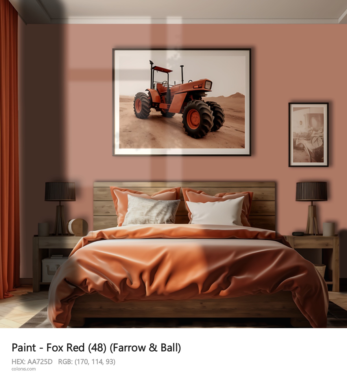 Farrow & Ball Fox Red (48) Paint vintage style bedroom interior