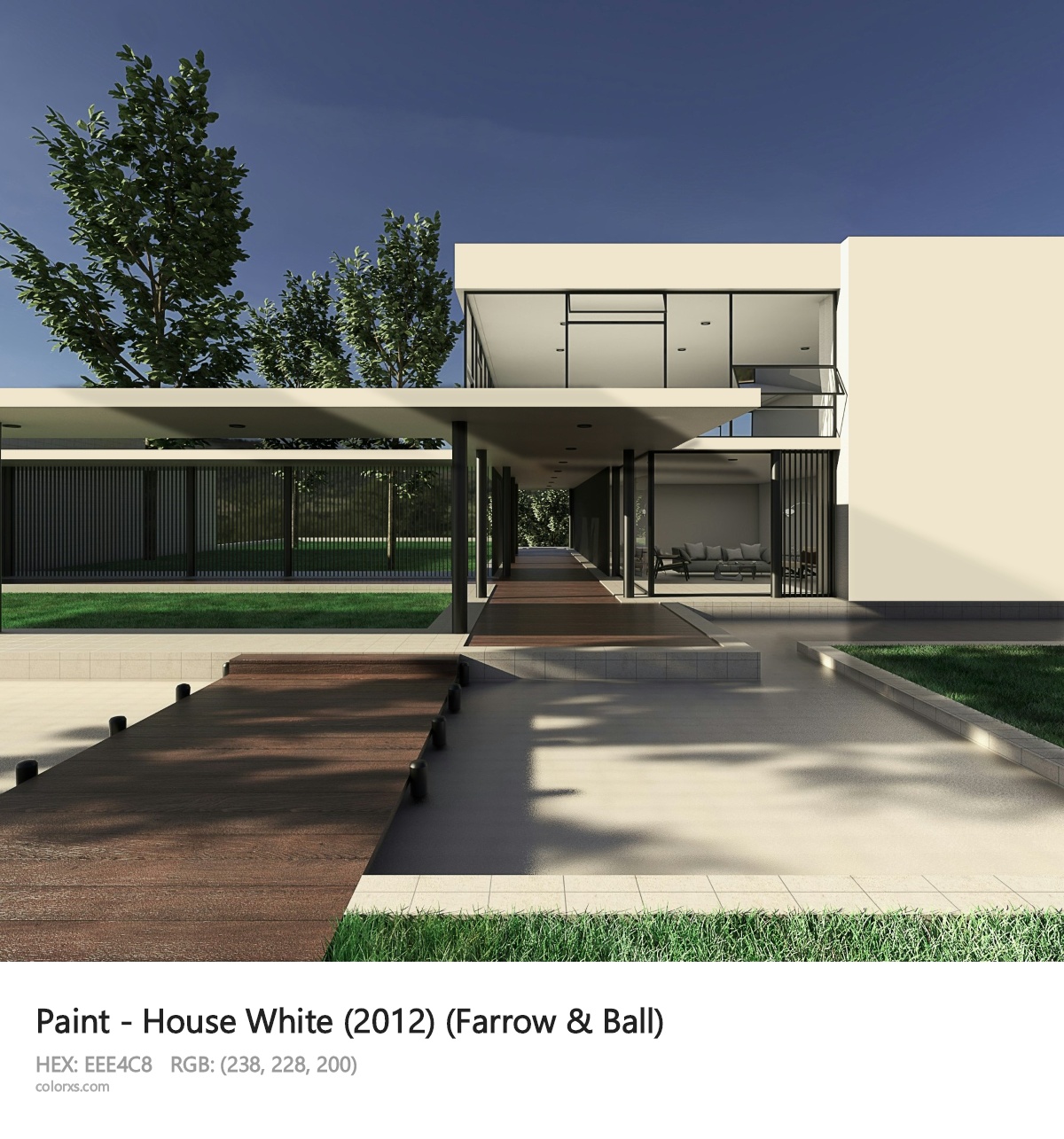 Farrow & Ball House White (2012) Paint exterior design modern house with walkway