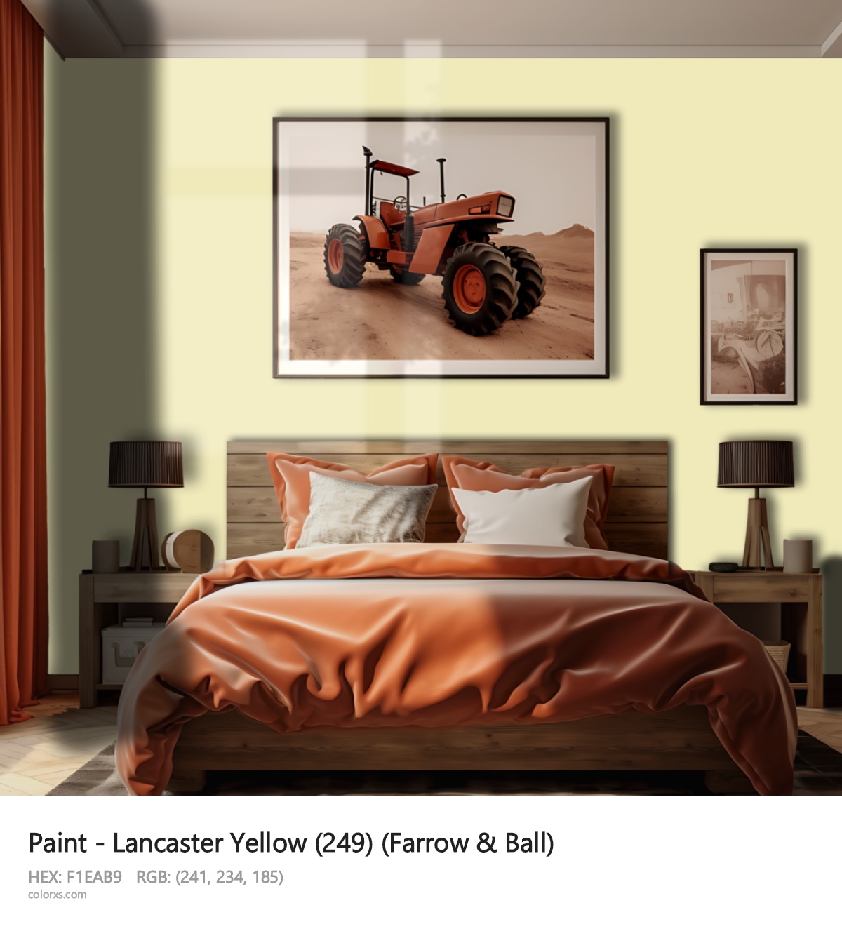 Farrow & Ball Lancaster Yellow (249) Paint vintage style bedroom interior