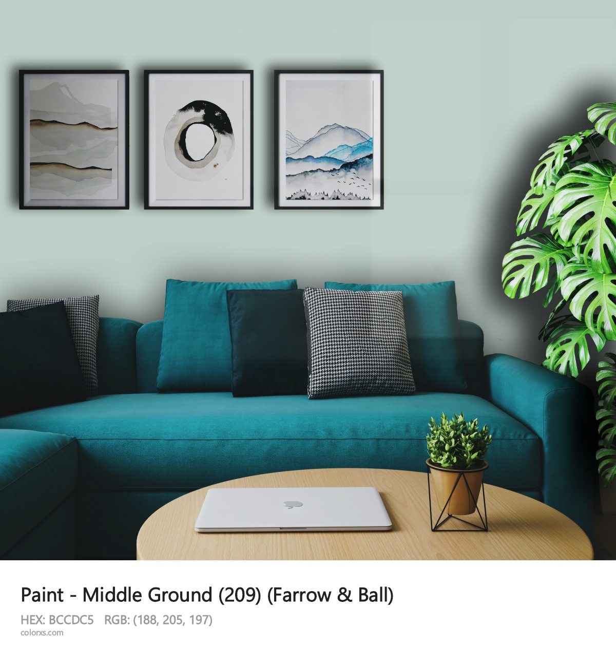 Farrow & Ball Middle Ground (209) Paint cozy coffee corner interior