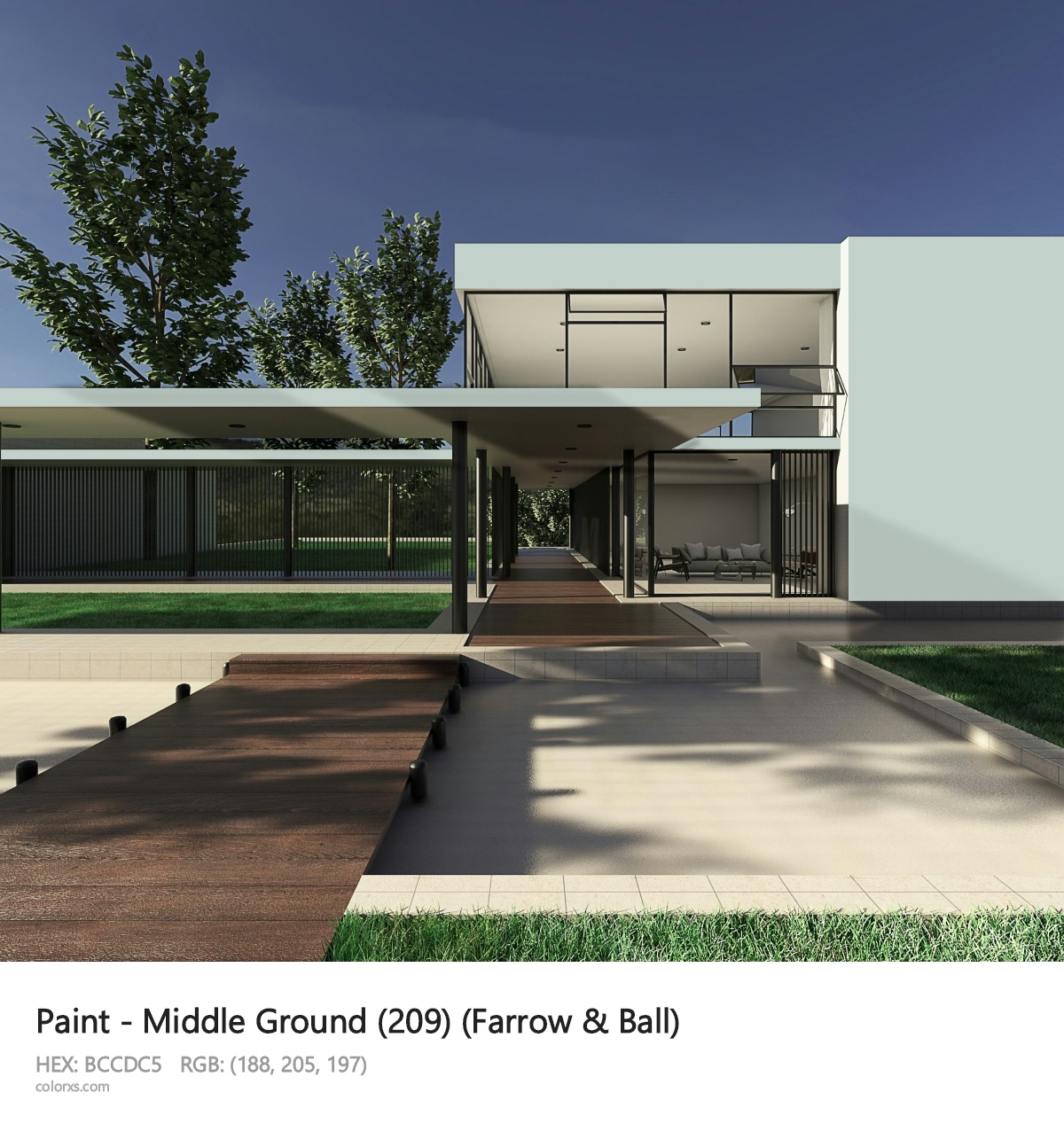 Farrow & Ball Middle Ground (209) Paint exterior design modern house with walkway