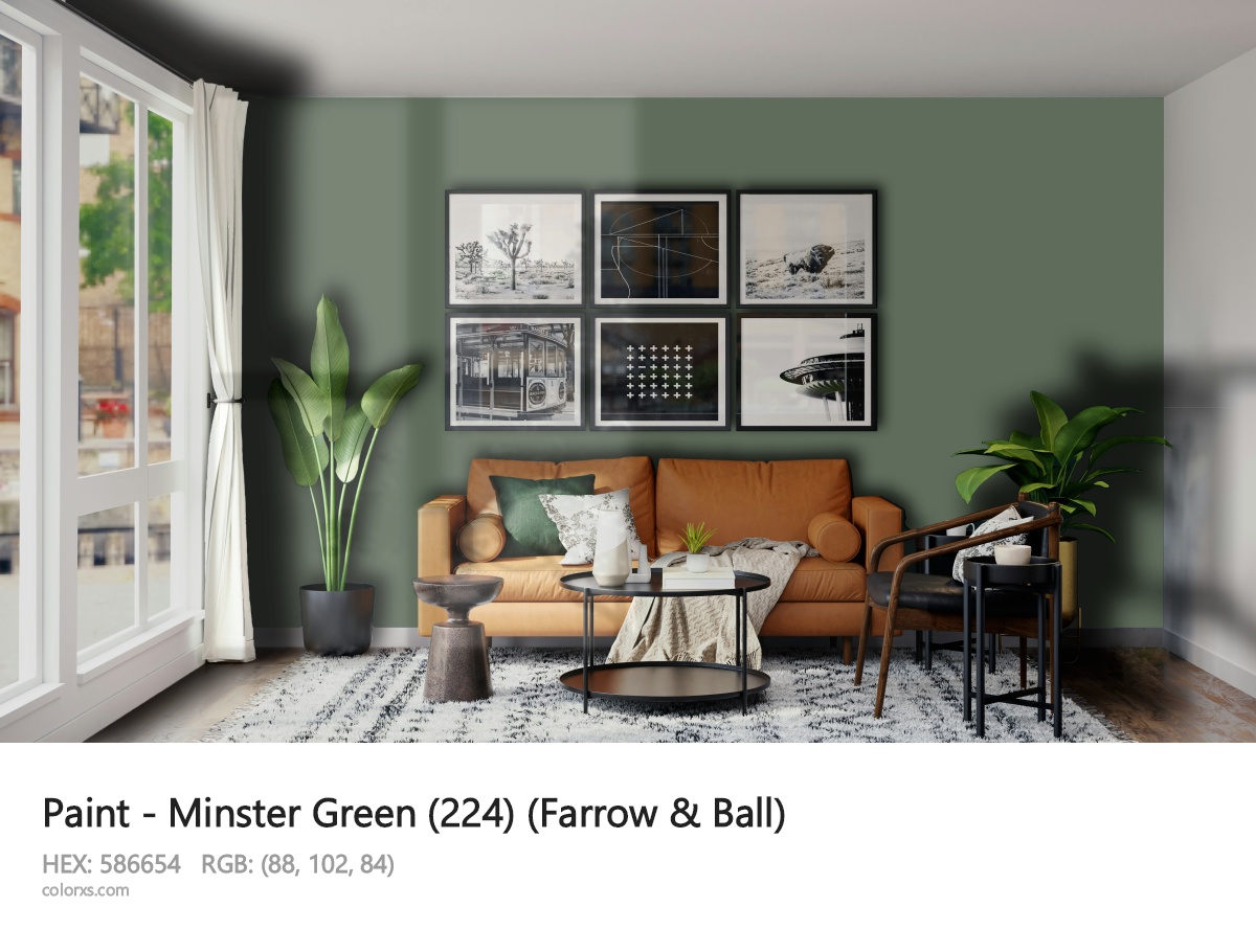 Farrow & Ball Minster Green (224) Paint modern minimalist living room interior