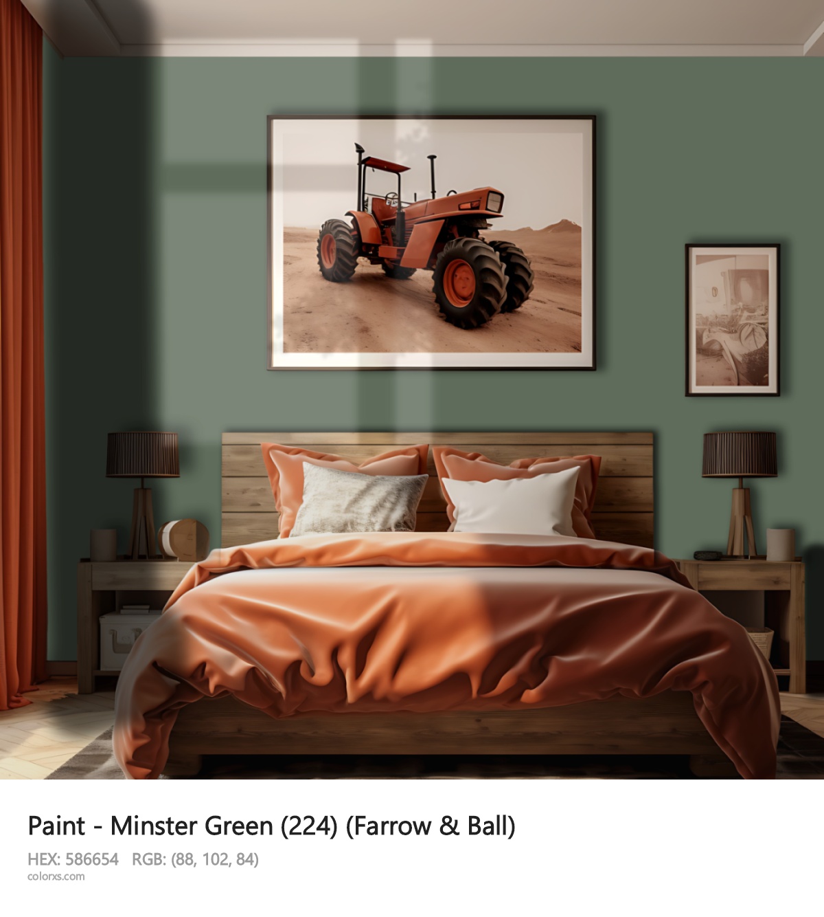 Farrow & Ball Minster Green (224) Paint vintage style bedroom interior