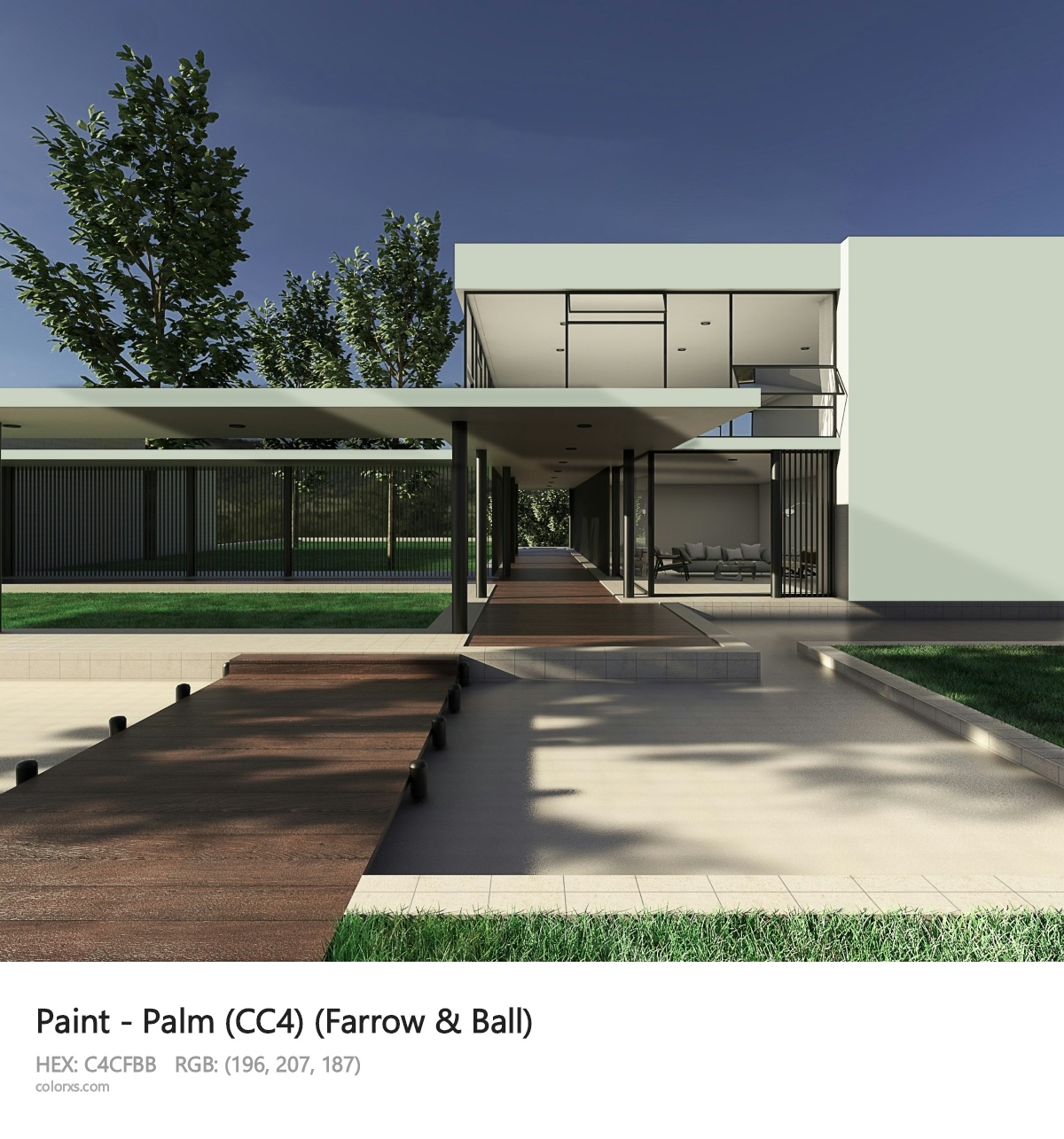Farrow & Ball Palm (CC4) Paint exterior design modern house with walkway