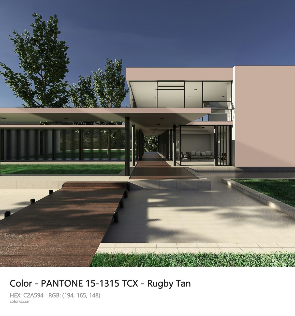 PANTONE 15-1315 TCX - Rugby Tan CMS exterior design modern house with walkway