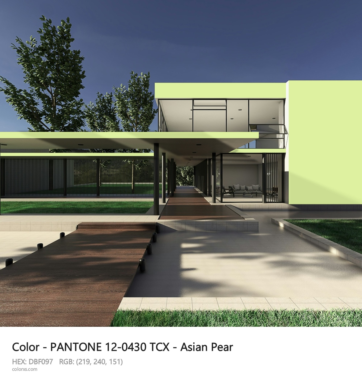 PANTONE 12-0430 TCX - Asian Pear CMS exterior design modern house with walkway