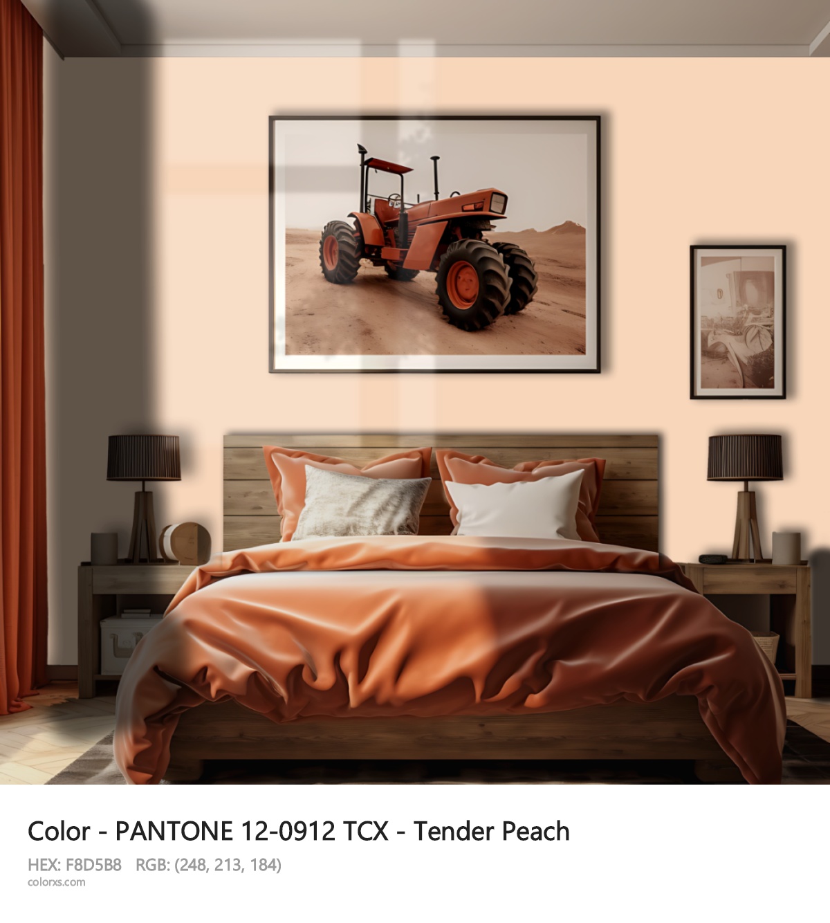 PANTONE 12-0912 TCX - Tender Peach CMS vintage style bedroom interior