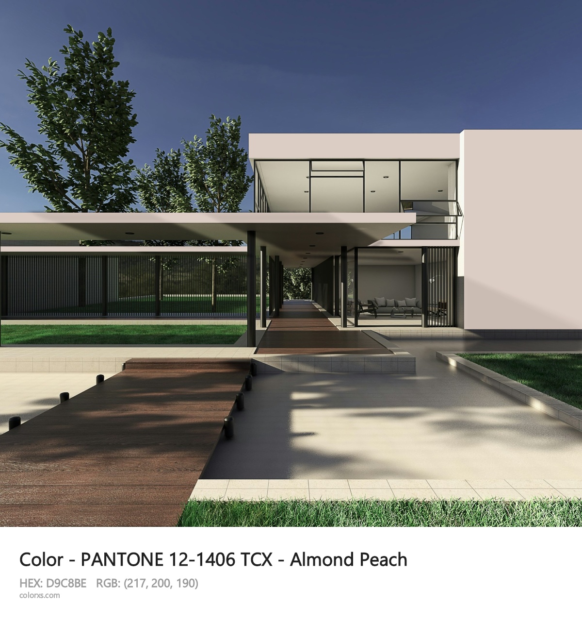 PANTONE 12-1406 TCX - Almond Peach CMS exterior design modern house with walkway