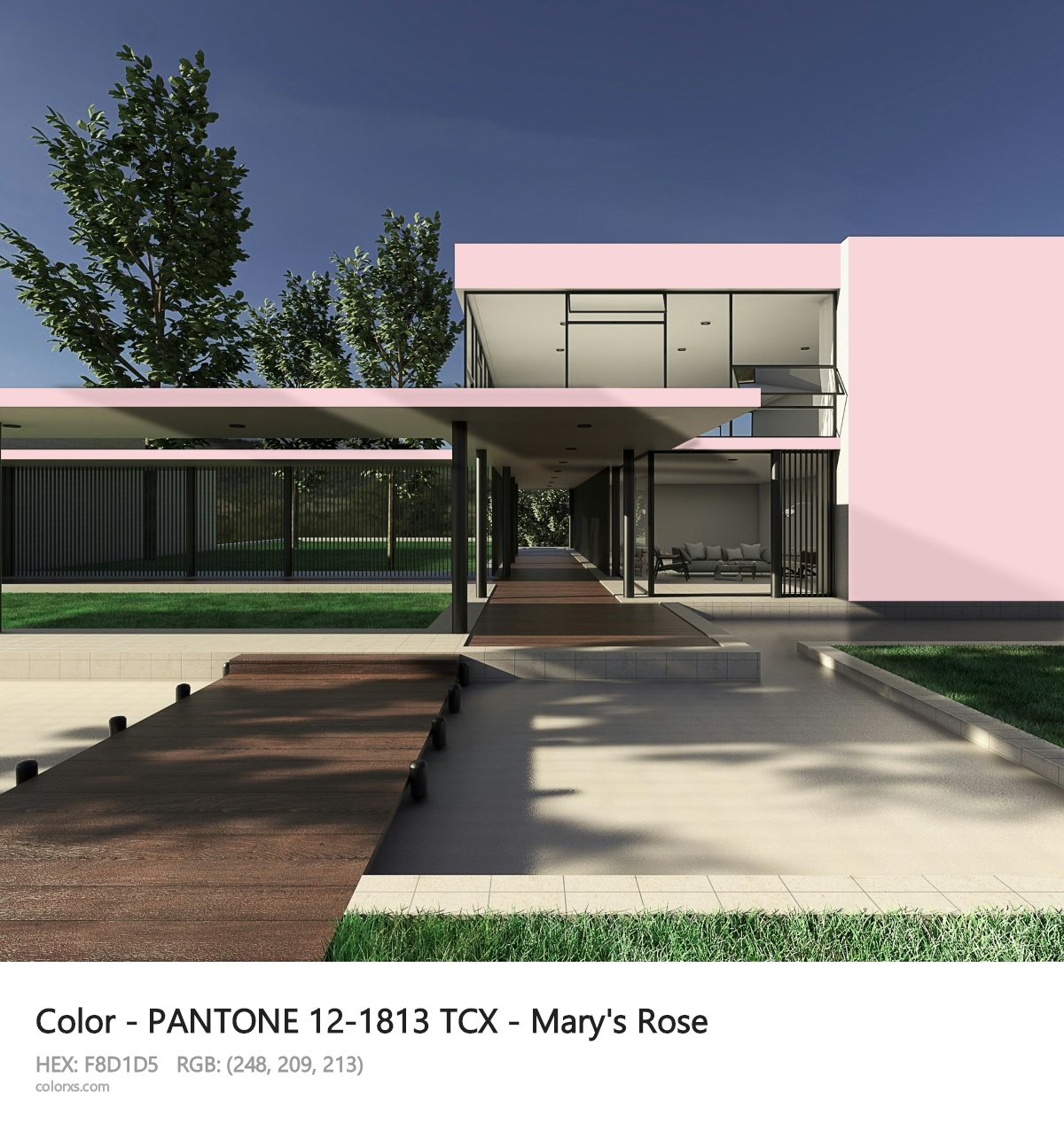 PANTONE 12-1813 TCX - Mary's Rose CMS exterior design modern house with walkway