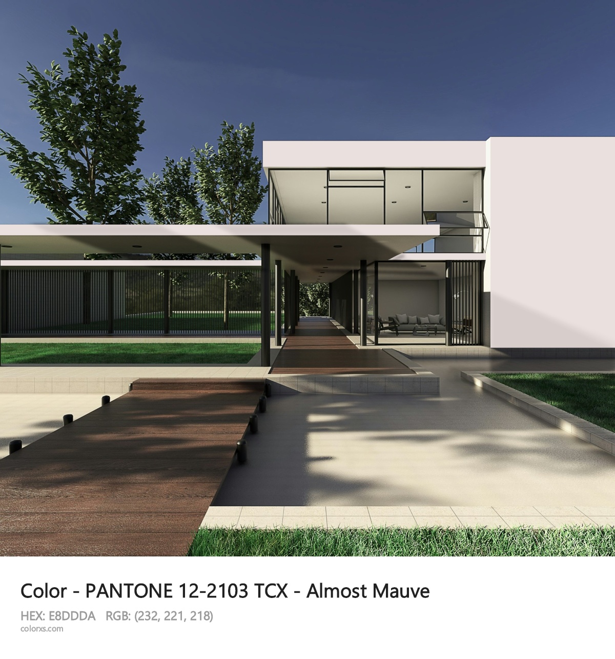 PANTONE 12-2103 TCX - Almost Mauve CMS exterior design modern house with walkway