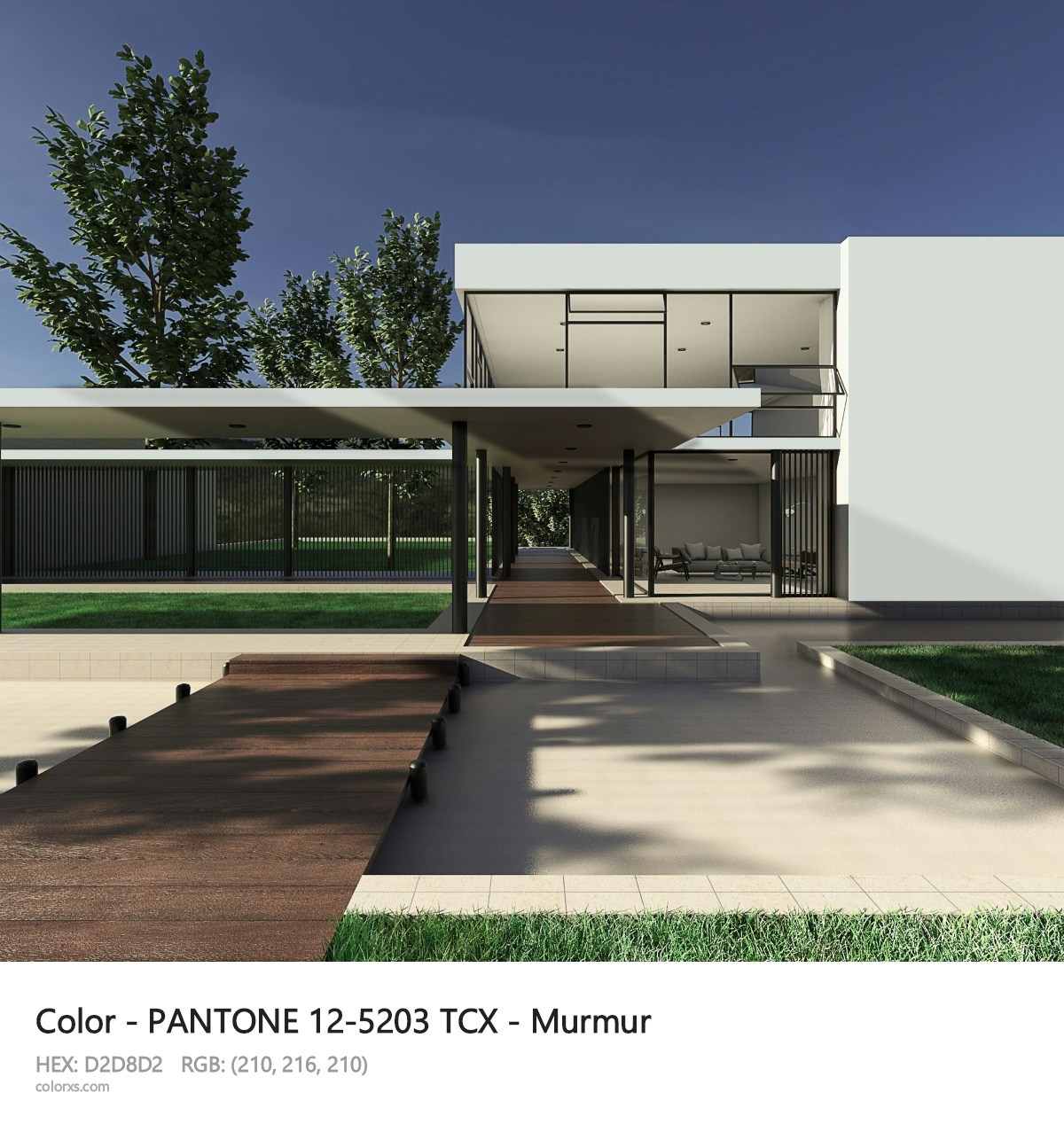 PANTONE 12-5203 TCX - Murmur CMS exterior design modern house with walkway