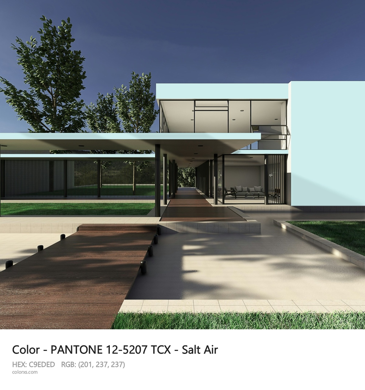 PANTONE 12-5207 TCX - Salt Air CMS exterior design modern house with walkway