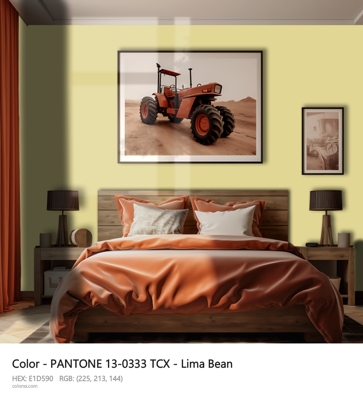 PANTONE 13-0333 TCX - Lima Bean CMS vintage style bedroom interior