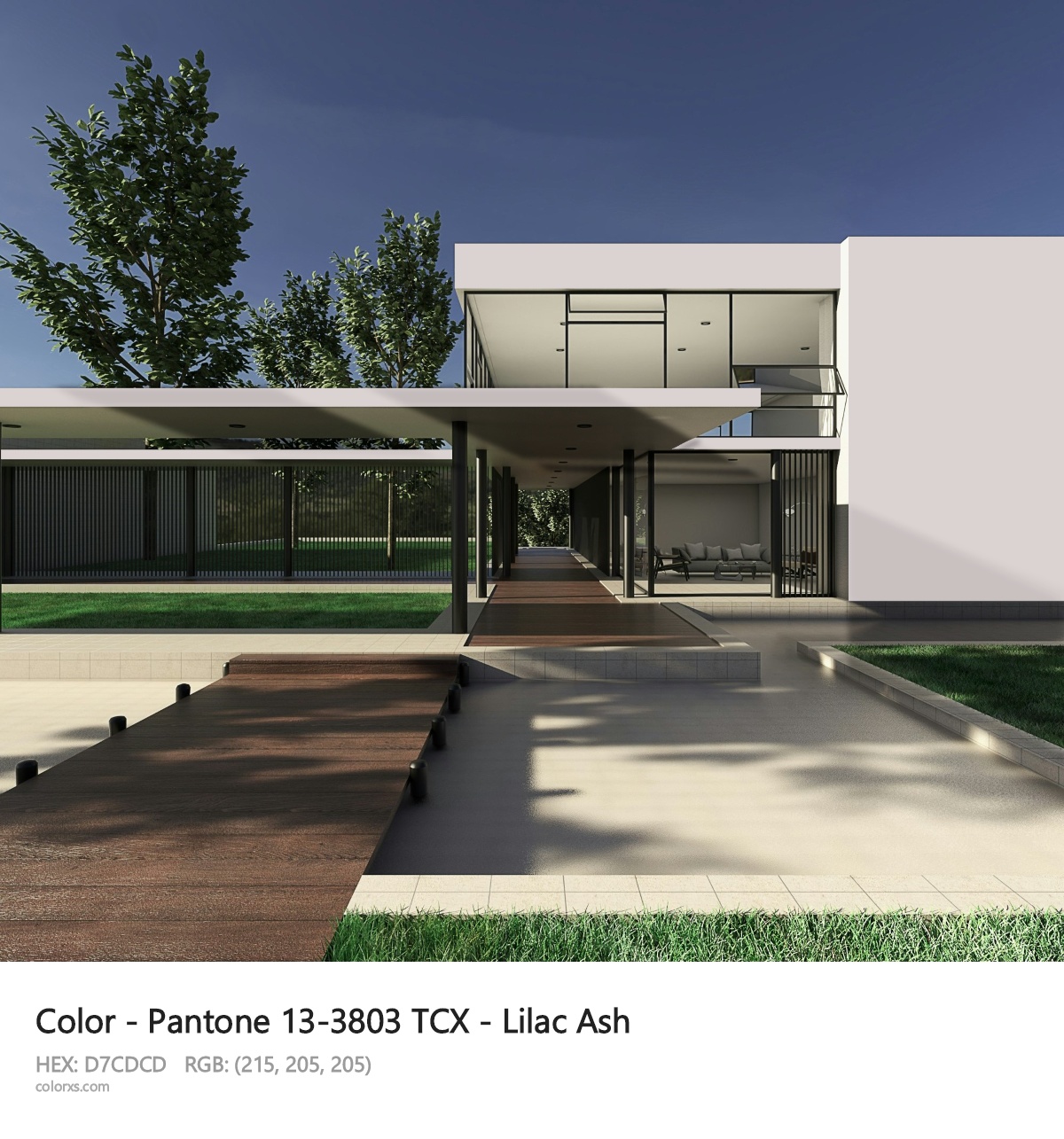 Pantone 13-3803 TCX - Lilac Ash CMS exterior design modern house with walkway