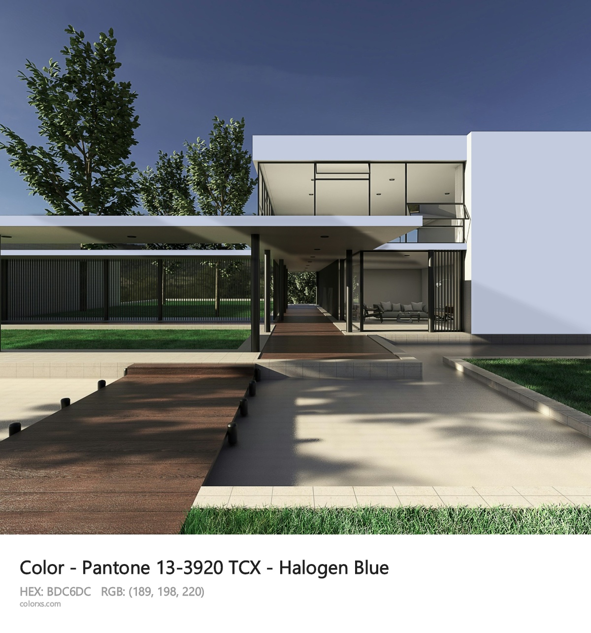 Pantone 13-3920 TCX - Halogen Blue CMS exterior design modern house with walkway