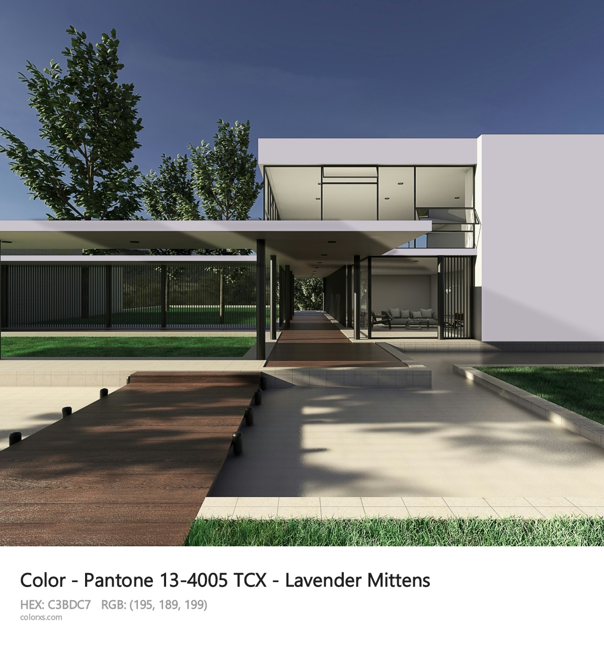 Pantone 13-4005 TCX - Lavender Mittens CMS exterior design modern house with walkway