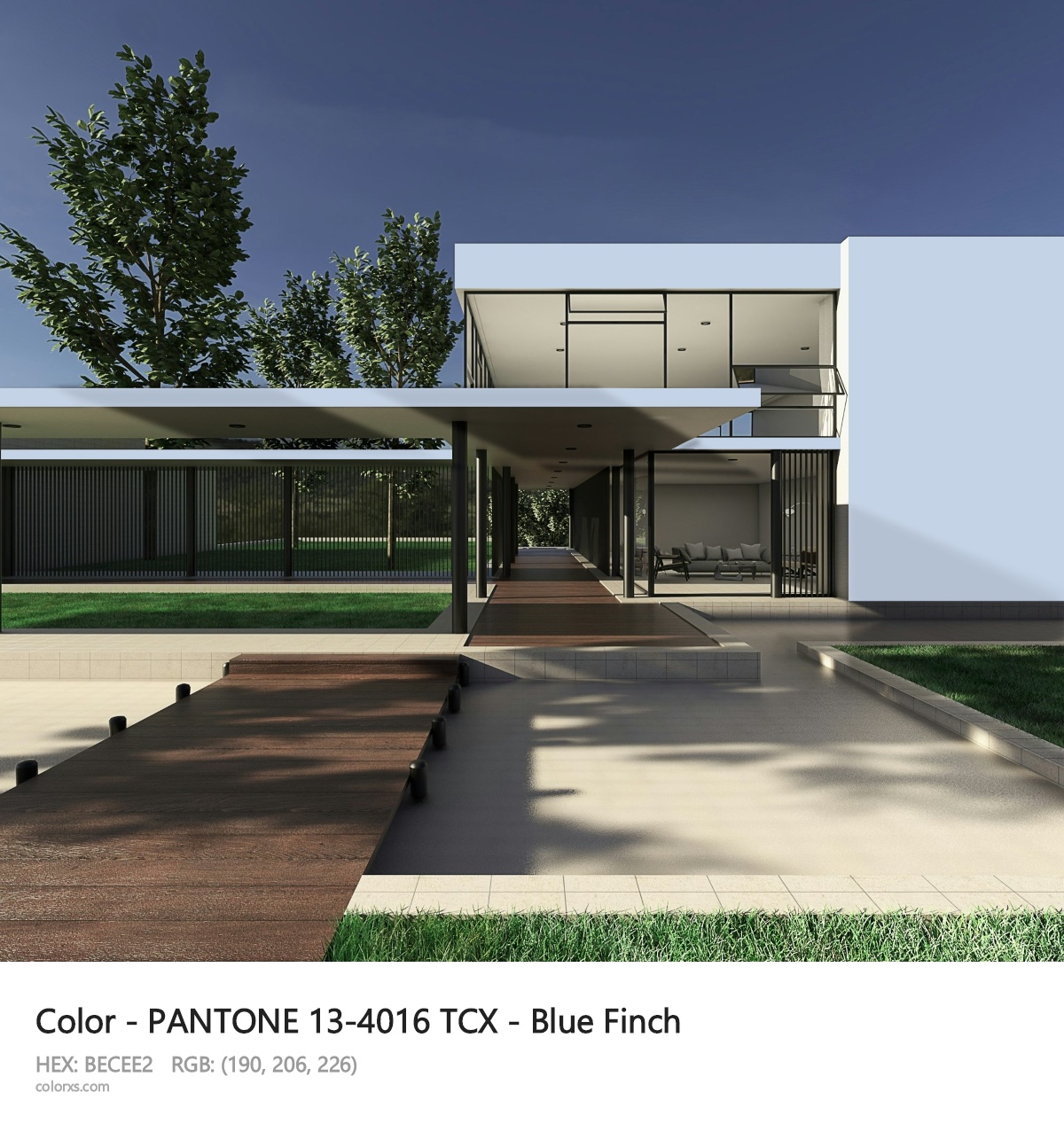 PANTONE 13-4016 TCX - Blue Finch CMS exterior design modern house with walkway