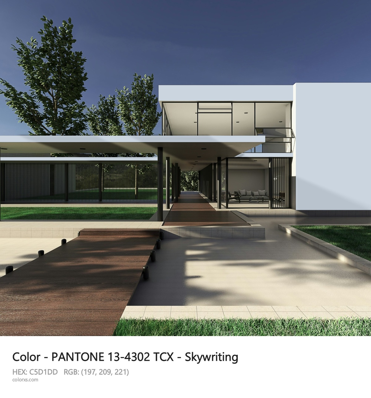 PANTONE 13-4302 TCX - Skywriting CMS exterior design modern house with walkway