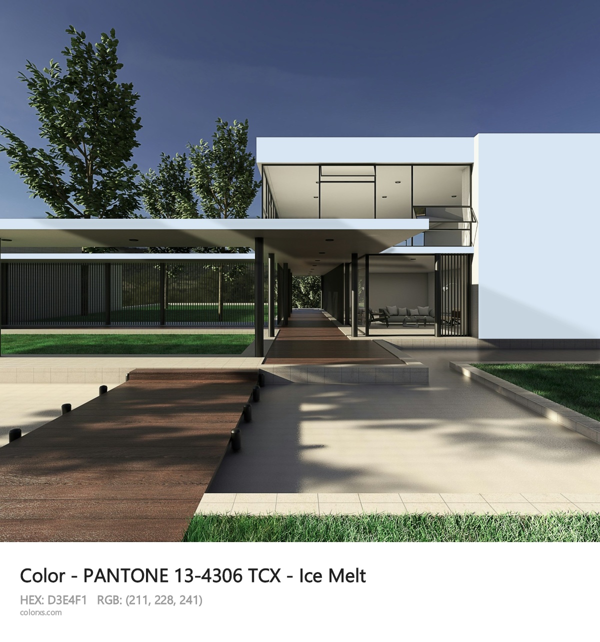 PANTONE 13-4306 TCX - Ice Melt CMS exterior design modern house with walkway