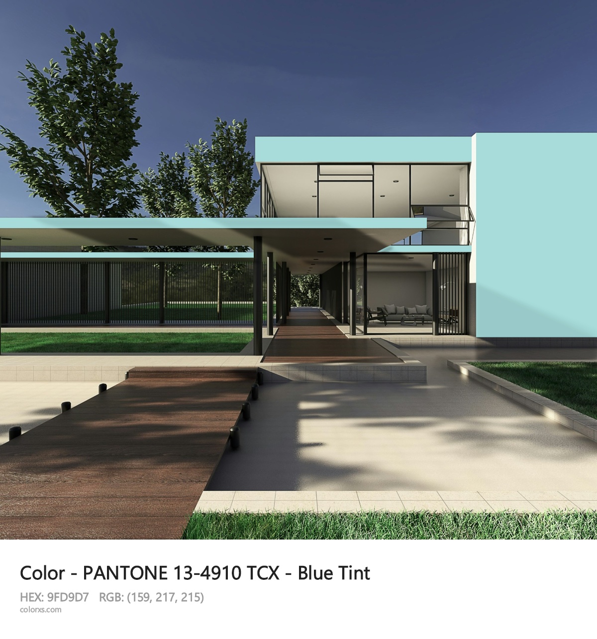 PANTONE 13-4910 TCX - Blue Tint CMS exterior design modern house with walkway